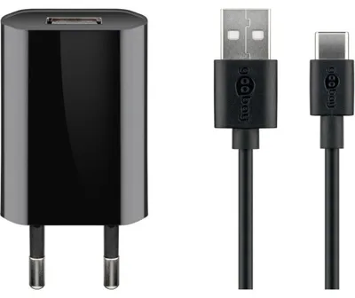 Image de Goobay 45293 Kit de charge USB-C™ (5 W), noir, 1 m - Adaptateur secteur avec câble USB-C™, 1 m, noir