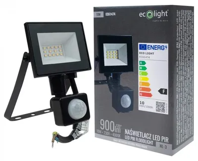 Immagine prodotto di Faretto LED ermetico con sensore di movimento PIR, 10W, 4000K, 900 lumen
