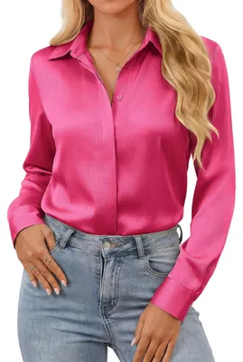 Productafbeelding van Elegante Satin Blouse met Lange Mouwen - Roze