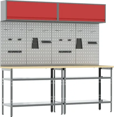 Produktbild von 8-tlg. Werkbank-Set Grau Stahl, Werkbänke DesignMöbel Neu