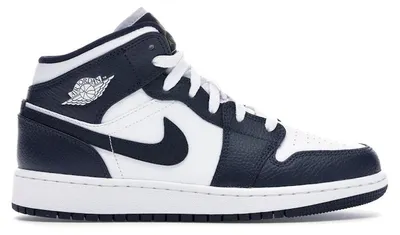 Image de Jordan 1 Mid, couleur blanche avec détails métalliques dorés et détails obsidienne (taille enfant/adolescent) - Pointure européenne 38