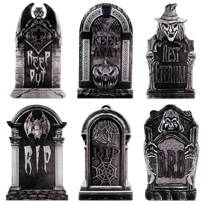 6 Halloween Grabsteine 43 cm Friedhof Deko mit Stäben