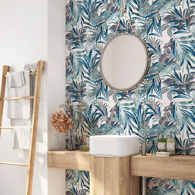 Image de Crédence adhésive sticker pour salle de bain - Lumaléa - Feuilles - Adhésif + Protection MATE - 50x50 cm