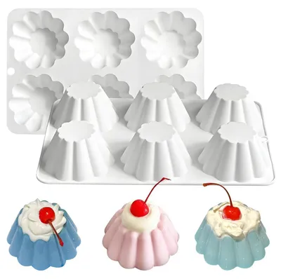 Image de Moule en silicone pour gâteaux, forme fleur, 6 cavités, 22,3 x 14,5 cm, blanc