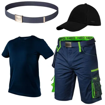 Produktbild von NEO TOOLS Herren Set - Kurze Premium Arbeitshose mit T-shirt, Baseballkappe und Hosengürtel Gr. S-3XL - Gr. XXL