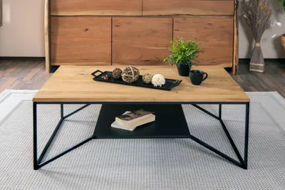 Produktbild von Couchtisch Industrial-Design Wildeiche massiv 110x60 cm schwarz MILA