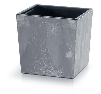 A square planter pot with a stone-like texture.