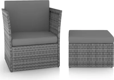 Produktbild von Gartensessel mit Hocker Poly Rattan Anthrazit