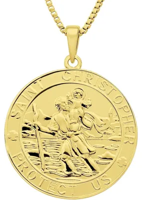 Zdjęcie produktu dla Naszyjnik "Święty Krzysztof" wykonany ze srebra próby 925, pokryty 18-karatowym złotem, religijny amulet ochronny, biżuteria dla kobiet i mężczyzn, okrągły, długość 45+5 cm