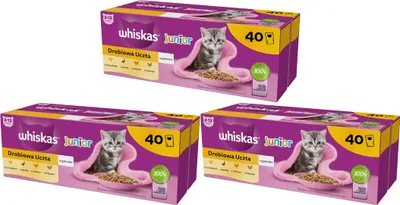 Produktbild von Whiskas Junior Katzennassfutter Geflügel Auswahl in Gelee, 120 Portionsbeutel, 120x85g (3 Großpackung) – Katzenfutter nass für heranwachse
