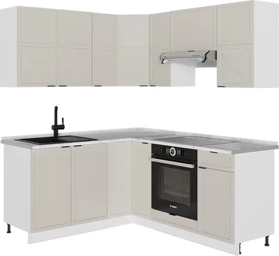 Image de Cuisine en angle Vicco Fame-Line GrisBeige/Blanc 190x60cm , PT Marbre, Model 50552