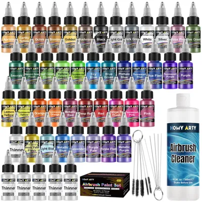 Imagen del producto de Kit completo de aerógrafo con 42 colores y 500 ml de limpiador