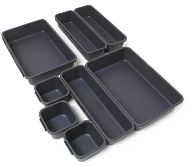 Schubladen-Organizer 8 Fächer, 3 Größen, grau, stapelbar