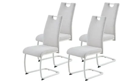 Produktbild von Hela Tische, 4er Set Freischwinger Esszimmerstuhl Florenz, Bezug Webstoff Beige+passende Gestellfarbe, ergonomische Lehne mit Griff, 120kg belastbar