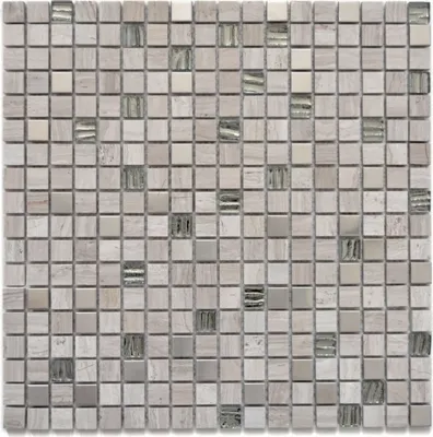 Produktbild von Mosaikfliese Transluzent Edelstahl grauweiß Glasmosaik Crystal Stein Stahl wood white MOS92-2002