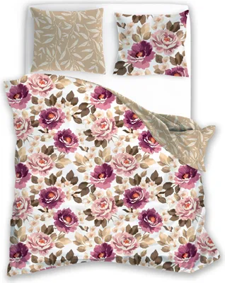 Produktbild von Bettwäsche, Satinbettwäsche, hohe Qualität 160x200 Milagro Verde 017 Beige und rosa Blumen