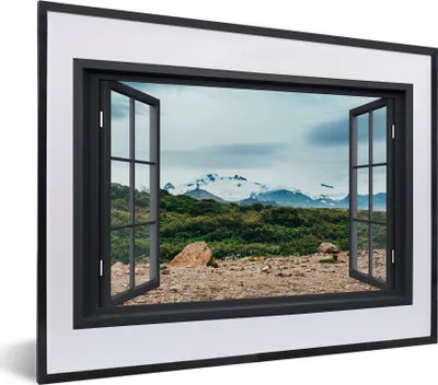 Produktbild von MuchoWow® MuchoWow® Gerahmtes Poster Aussicht - Berge - Gras 40x30 cm - Poster mit zchwarzem Bilderrahmen - Bilderrahmen - Poster im Rahmen