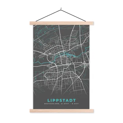Produktbild von MuchoWow® Textilposter Karte - Stadtplan - Lippstadt - Deutschland - Blau 60x90 cm mit holzfarbenen Rahmen - Textil