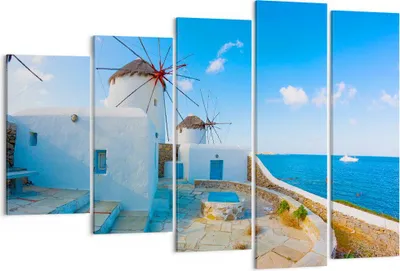 Produktbild von Bild auf Leinwand - Leinwandbild - Griechenland Insel Küste Haus - 150x100cm - Wand Bild - Wanddeko - Leinwanddruck - Bilder - Kunstdruck - Leinwand bilder - Wandkunst - EG150x100-2424