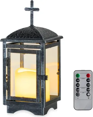 Produktbild von Wetterfeste Grablaterne mit LED-Kerze: Grabkerze, Metall, schwarz