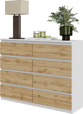 Immagine prodotto di FURNICA - GABRIEL - Cassettiera / credenza con 8 cassetti - Bianco opaco / Rovere Wotan H92cm L120cm P33cm
