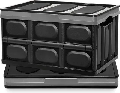 Immagine prodotto di Contenitore da trasporto pieghevole in plastica a due scomparti con coperchio e maniglia in plastica, riutilizzabile