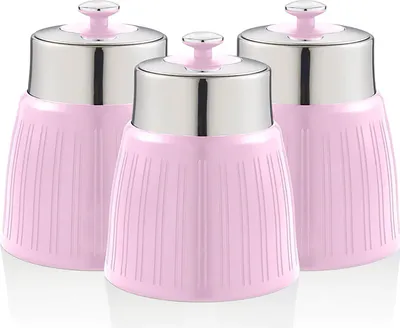 Produktbild von SWAN SWKA1024PN Retro Set 3 Aufbewahrungsdose 1,2 L Luftdicht, Gewürze Tee Kaffee Vintage Design Rosa