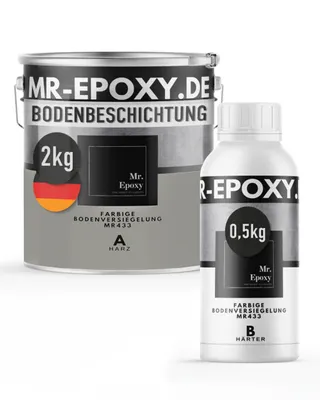 Produktbild von Mr. Epoxy Epoxidharz Bodenbeschichtung (2,5 kg, RAL 7030 Steingrau) - 2K Betonfarbe für Garagen, Keller & Werkstatt Boden - Flüssigkunststoff Epoxid Grundierung und Bodenversiegelung