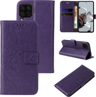 Produktbild von Handyhülle für Huawei P40 Lite Floral Blumen Schmetterling Flip Cover Hülle Case Klapphülle Handytasche Farbe: Violett