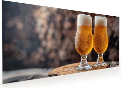 Produktbild von Küchenrückwand Spritzschutz Glas mit Motiv Bier auf Holz 40 x 40 cm