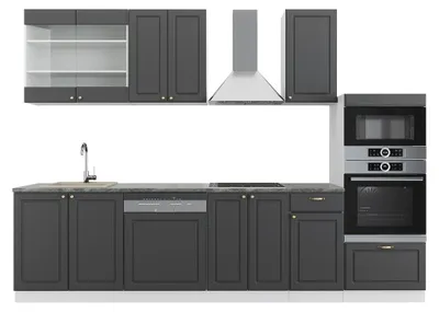 Image de Cuisine Vicco Fame-Line Anthracite-or/blanc 300cm avec armoire haute, sans PT, Model 38034