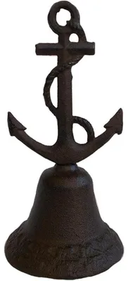 Produktbild von Tischglocke aus rostfarbenem Metall mit Anker-Design, 9cm Durchmesser, 17cm Höhe