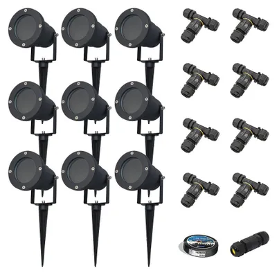 Image de HOFTRONIC - Spot à piquet LED 9x XL Aluminium IP65 GU10 20W Noir Avec matériel d'installation (Câble & connecteur)
