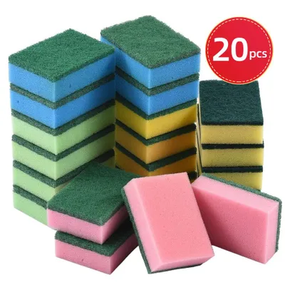 Obrázek produktu pro Sada 20 kusů kuchyňských houbiček – čisticích houbiček, vysoké hustoty, rozměry 10×7×3 cm. Houbičky vhodné pro mytí nádobí, úklid v kuchyni a domácnosti. Čisticí utěrky