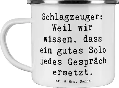 Produktbild von Mr. & Mrs. Panda Teetasse Spruch Schlagzeug Solo - Weiß - Geschenk, Präsenz, Musiker, becher emaille, Tasse, Teebecher, Musik, Band, Haferl, Instrument, Lernen