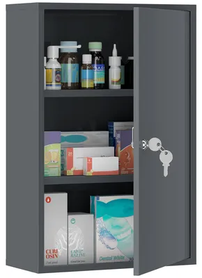 Produktbild von Wand-Medizinschrank, Badezimmerschrank mit 3 Regalböden, 2 Schlüsseln, 40 x 18 x 60 cm, Grau