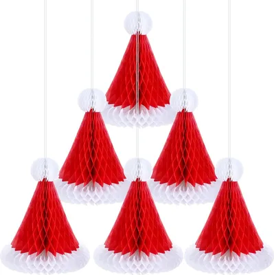 Produktbild von 30 cm Waben-Weihnachtsmannhüte, Weihnachtsdekorationen, Papierwabenhut, Weihnachtsfeierdekorationen, Papierwaben-Ornamente, Weihnachtsdekoration, Anhänger für Urlaubsparty-Zubehör (6)
