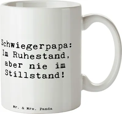 Produktbild von Mr. & Mrs. Panda Becher Spruch Schwiegerpapa Ruhestand - Weiß - Geschenk, Familie, Schwiegervater, Lebensfreude, Kaffeetasse, Pott, Bürotasse, Weihnachten, Tasse