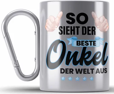 Produktbild von Trendation - Bester Onkel Geschenk von Nichte Neffe Lustige Edelstahl Tasse Karabiner Spruch Geschenke für Onkel Nichten Geschenkidee Lustig (Silber)