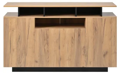 Image de Buffet effet bois naturel 4 niches ouverts 4 portes 140x40x85cm