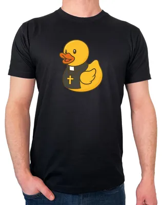 Produktbild von Huuraa Herren T-Shirt Quietscheente Pfarrer Comic Gummiente M Black Bio Baumwolle Fairtrade Herrenshirt Geschenkidee