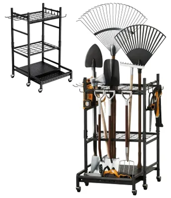 Image de Support de rangement pour outils de jardin - Organisateur en acier robuste avec 3 niveaux