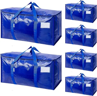 Produktbild von 6 Stück 93L Umzugstaschen mit Reißverschluss, Reisetasche Moving Bag, Faltbare Umzugskartons XXL, Kleideraufbewahrung & Organisation, Heavy-Duty Aufbewahrungstasche, Umzugskartons groß, Moving Boxes