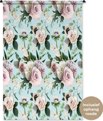 Produktbild von MuchoWow® Wandteppich Wandbehang Blumen - Rosen - Pastell 120x180 cm Tapisserie Dekoration Wandtuch - Schlafzimmer - Dekorationen für das Haus