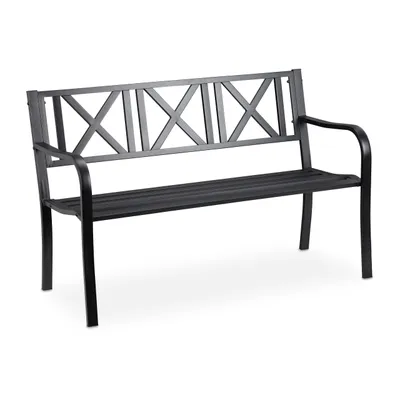 Image de Banc de jardin Relaxdays, 2 places, terrasse, balcon, acier, banc de jardin robuste, H x l x P : 80,5 x 127 x 63 cm, noir