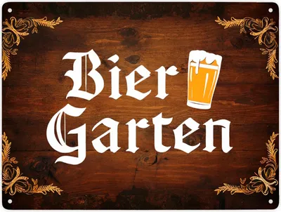 Produktbild von Biergarten Metallschild XXL in 28x38 cm im rustikalen Holz-Look