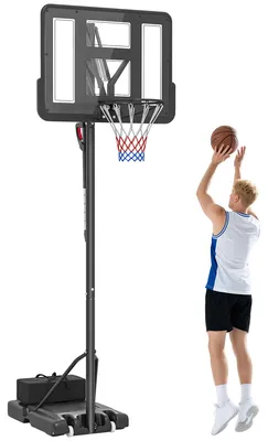 Productafbeelding van Basketbalstandaard, in hoogte verstelbare baskethoogte 235-305 cm, vulbare voet met wielen, zwart