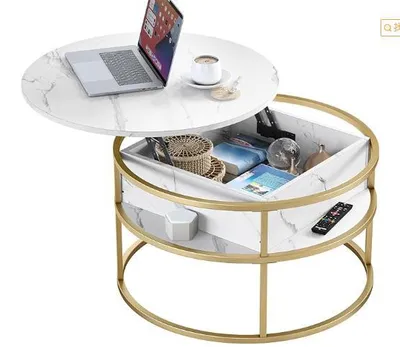 Produktbild von 2 in 1 Couchtisch Rund mit Hebeplatte,Beistelltisch mit Verstecktem Stauraum,Klein Wohnzimmertisch Kaffeetisch für Wohnzimmer,Büro 60x60x47cm Weiß