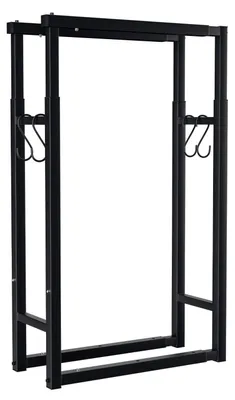 Obrázek produktu pro Vigevee, nastavitelná police na dřevo do krbu, rozměry 60–100 × 25 × 100–150 cm, materiál: železo, barva: černá, s 4 háčky na nářadí do krbu