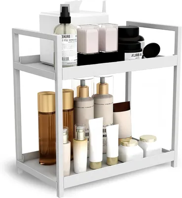 Produktbild von Großes weißes Multifunktionsregal, Organizer für Parfüm/Hautpflege/Kosmetik für Schlafzimmer, Badezimmer oder Ankleidezimmer.